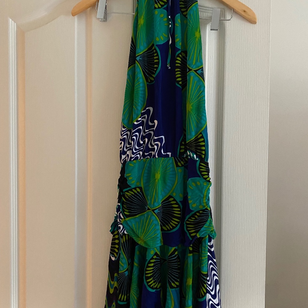 M by Missoni Blue and Green Neck Tie Halter Open Back Summer Dress